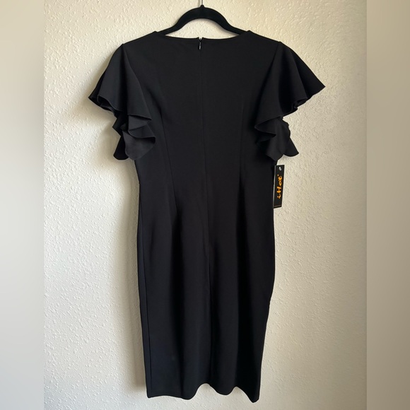 IHOT Women's V Neck Ruffle Sleeve Bodycon Sheath Wrap Ruched Dress size M Black - Picture 8 of 13